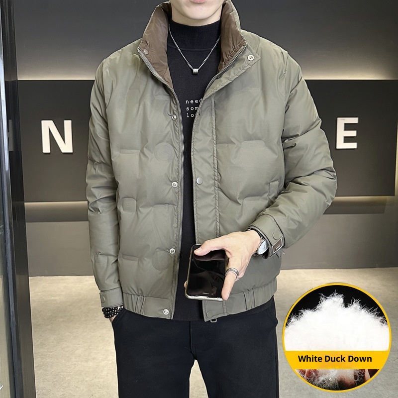 Neue, dicke, warme Winterjacke für Jungen mit Stehkragen, stylisch und lässig, weiß, mit Entendaunenfüllung – Herren-Oberbekleidung_voghion.com