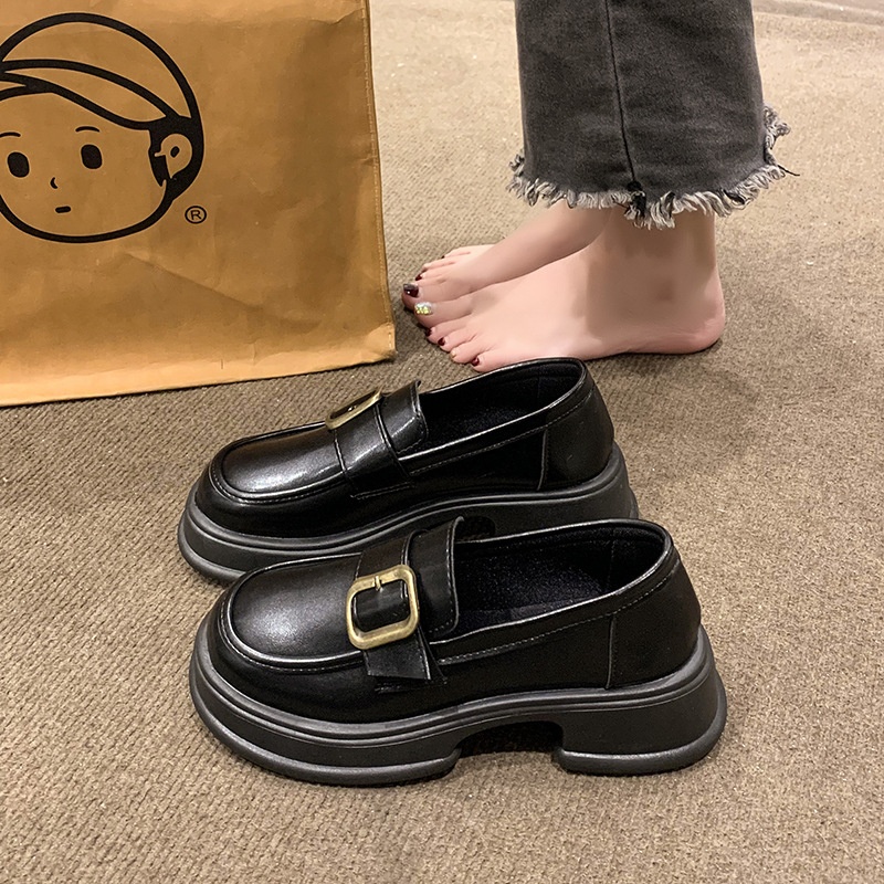 2024 Nieuwe Loafers Britse Stijl Zachte Dames Trendy Lente Herfst Dikke Zool Retro Slip-On Kleine Leren Schoenen_voghion.com