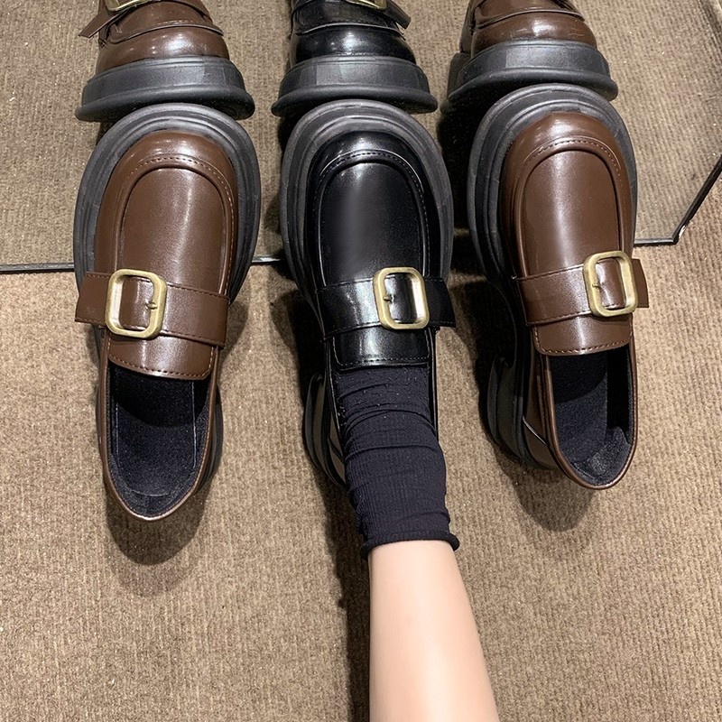 2024 Nieuwe Loafers Britse Stijl Zachte Dames Trendy Lente Herfst Dikke Zool Retro Slip-On Kleine Leren Schoenen_voghion.com