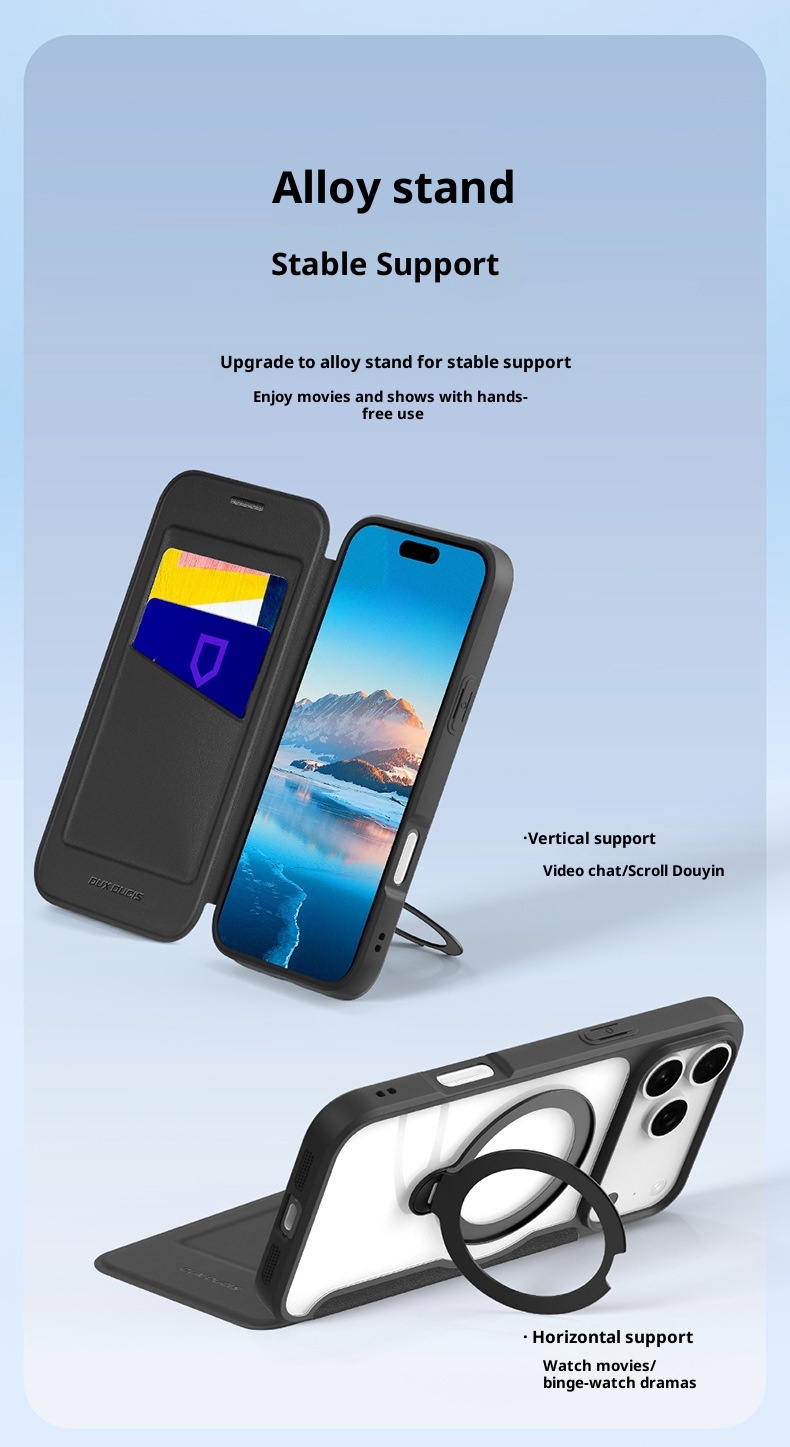TechGlobe Kompatible iPhone 17 Flip-Case mit magnetischem Ständer, Dual-SIM-Slot, Business-Lederhülle, Fabrik-Großhandel_voghion.com