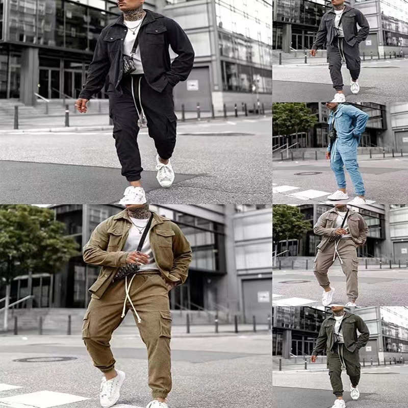 001 Tuta sportiva transfrontaliera, pantaloni da lavoro, giacca tinta unita, abbigliamento slim fit, abbigliamento casual versatile da uomo_voghion.com