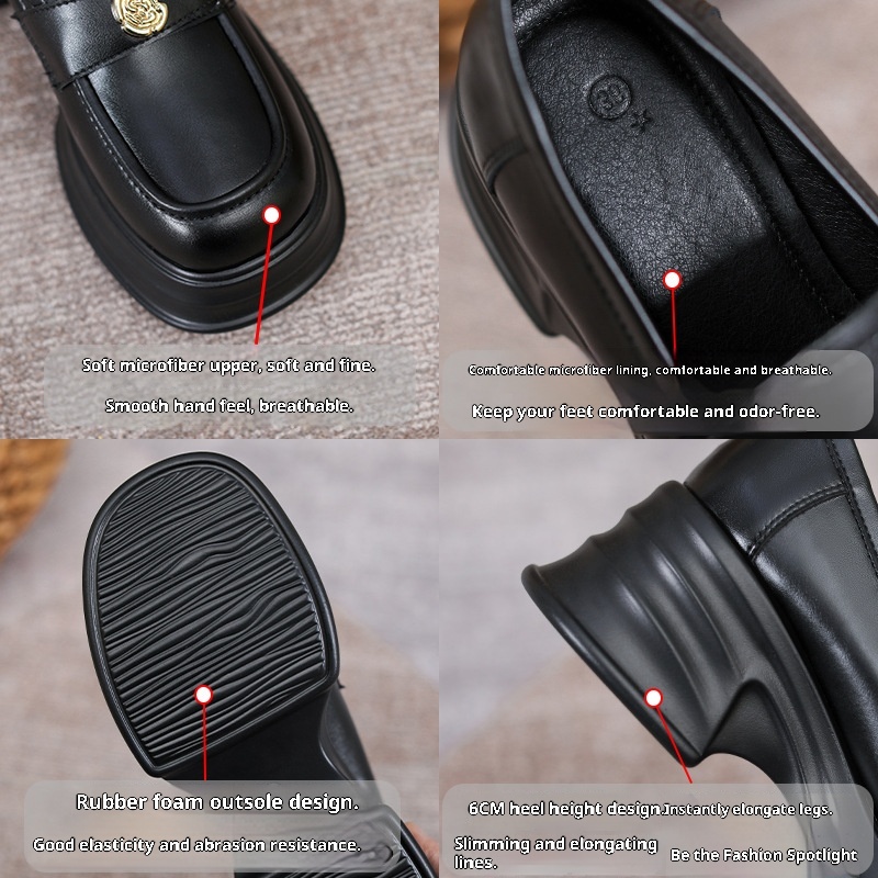 Mocassins de sola grossa para mulheres, estilo britânico, camélia, pretos, salto baixo, modelo 2025, em couro, tipo meia._voghion.com