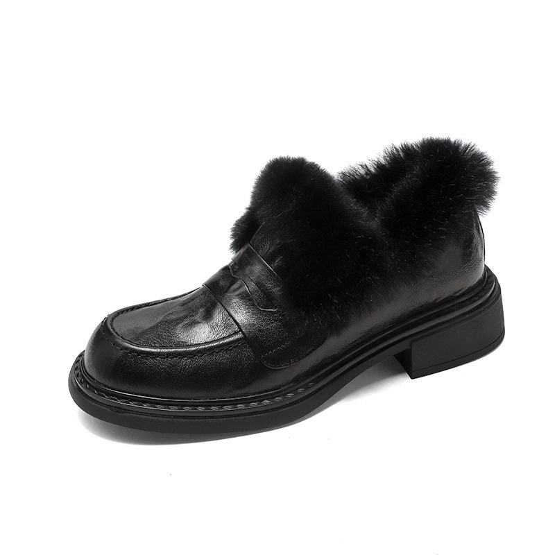 Scarpe singole con tacco medio, larghe e profonde, in stile europeo e americano, per le donne, nuove, invernali, con punta tonda e fodera in pile_voghion.com