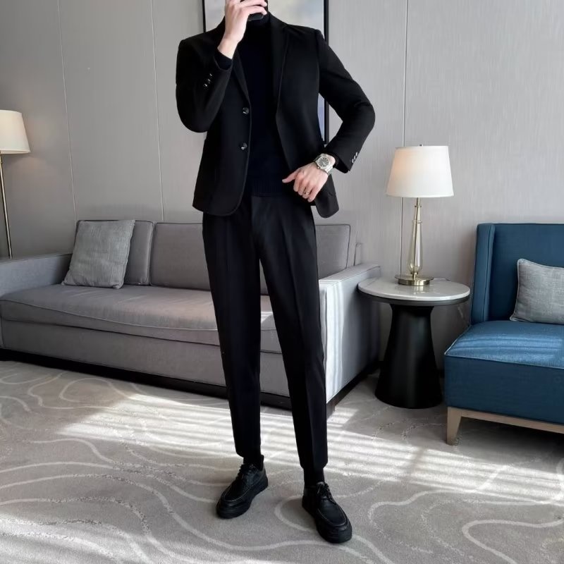 1 Yeni Küçük Yün Ceket Erkek Üstü İlkbahar ve Sonbahar Moda İş Günlük Resmi Takım Elbise Erkek_voghion.com