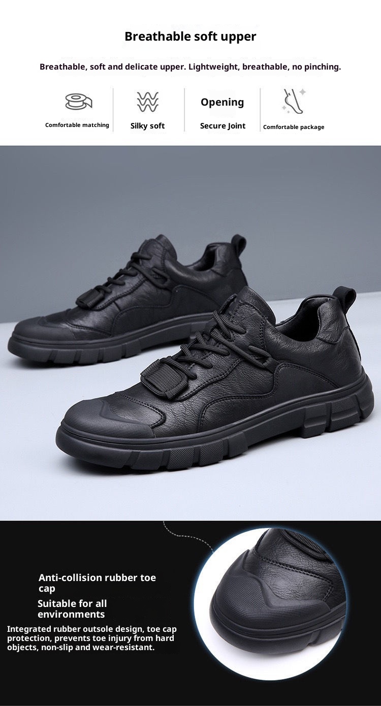 ShoeGlobe 2025 Spring New Men's Casual Men Genuine Leather Versatile Waterproof Non-Slip Outdoor Sports Work Hiking Shoes_voghion.com