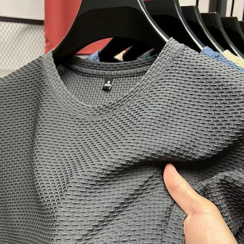 Maglietta da uomo in seta ghiacciata, manica corta, 2025, nuova estate, in jacquard di bambù, traspirante, elasticizzata, versatile_voghion.com