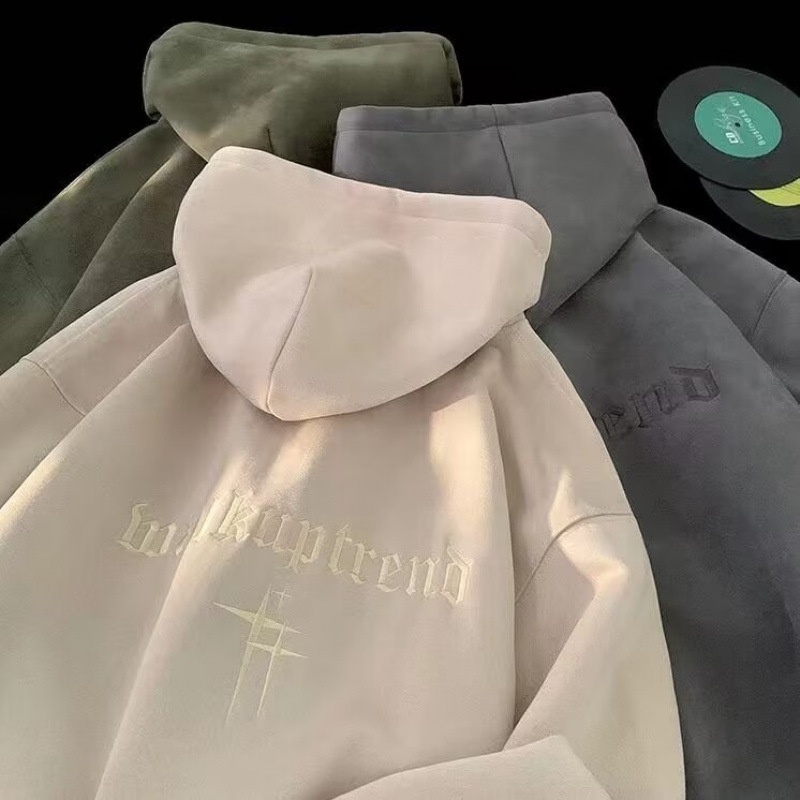 boy Heavyweight Suede Embroidered Sweatshirt For Men, Autumn American Trendy Brand Versatile Hoodie, High Street Lazy Style_voghion.com