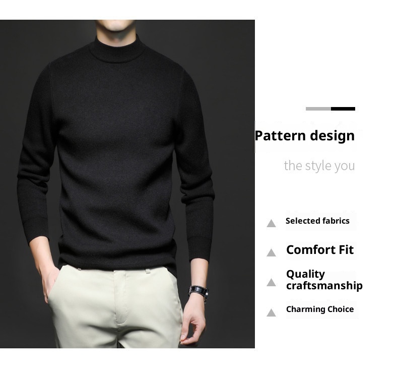 1 Factory Direct New Autumn Solid Color Half Turtleneck Slim Fit Sweater For Men Youth Base Shirt Men's Clothing_voghion.com