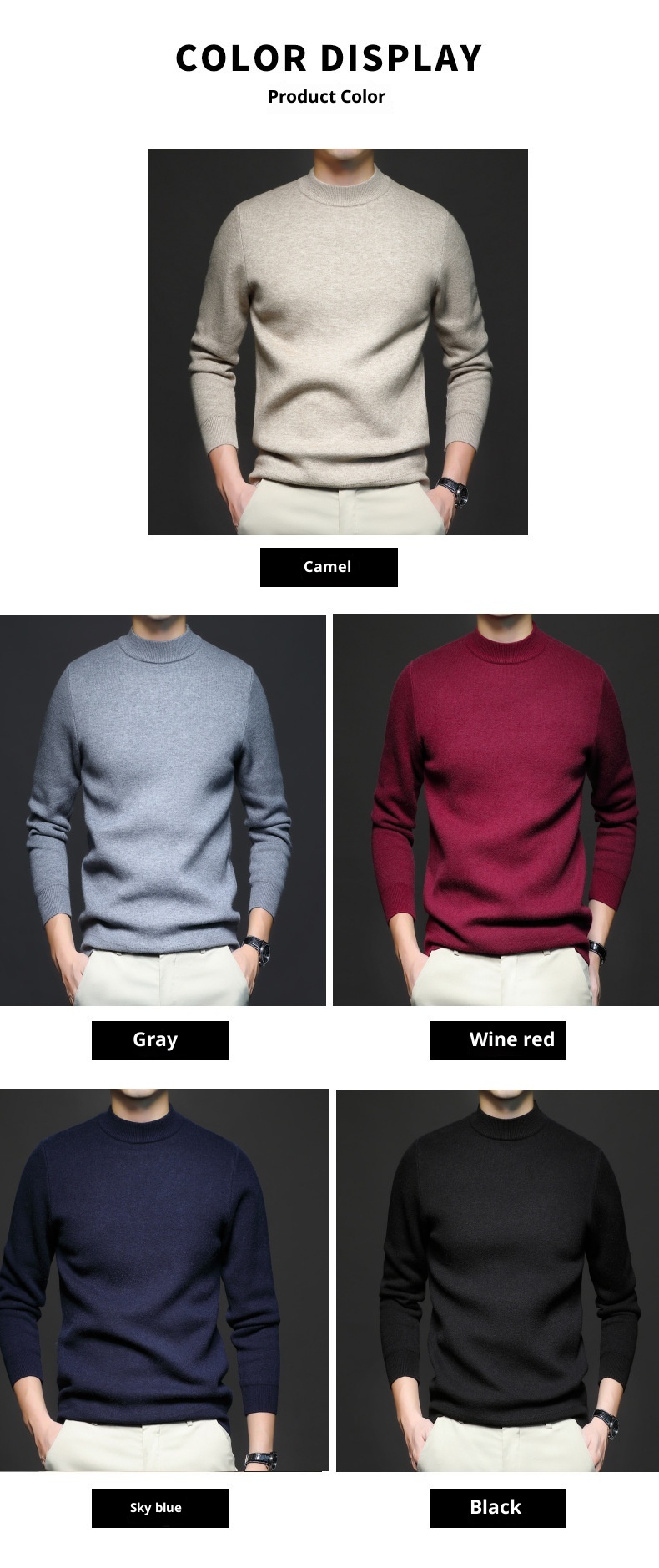 1 Factory Direct New Autumn Solid Color Half Turtleneck Slim Fit Sweater For Men Youth Base Shirt Men's Clothing_voghion.com