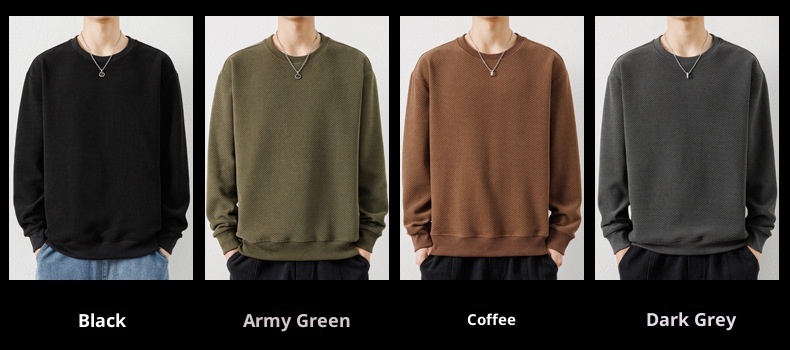 boy Autumn Winter New Thickened Crew Neck Youth Waffle Men's Loose Pullover Long Sleeve Sweatshirt Wholesale_voghion.com