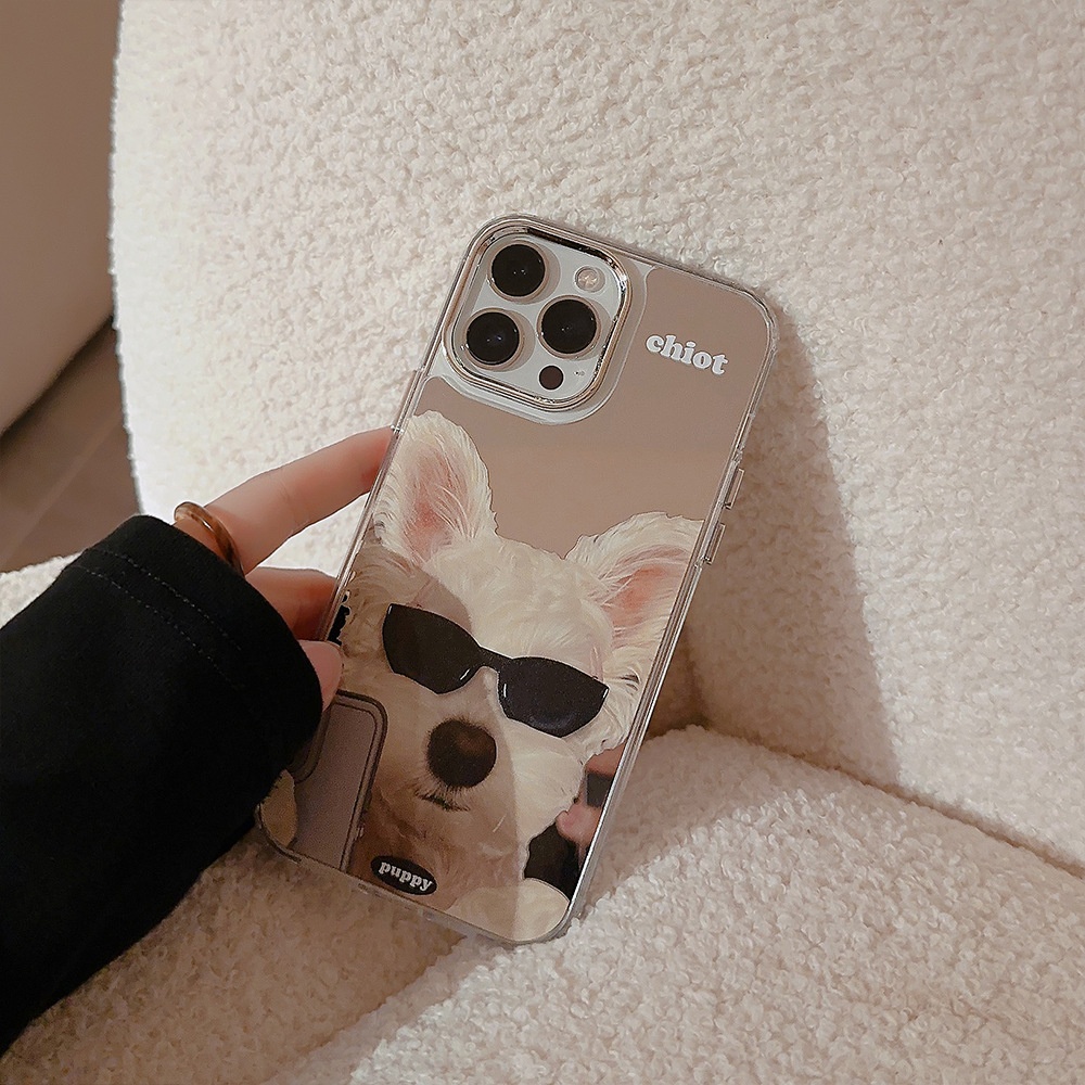 TechGlobe compatibile con 15 Pro Phone Case Max Occhiali da sole Cane iPhone 16 Copertura completa 13 Trendy Cool Personality 14 Specchio_voghion.com