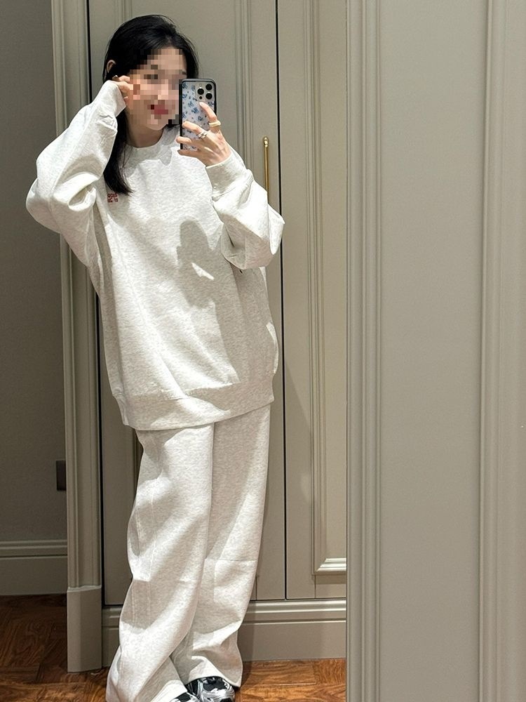 001 Koreaanse stijl luie casual sportkleding voor vrouwen lente en herfst student losse afslankende ronde hals sweatshirt hardlopen_voghion.com