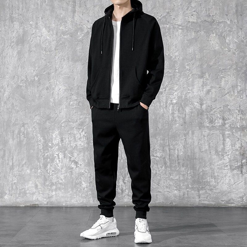 001 Spring And Autumn Casual Suit Sports Long Pants Sweatshirt Men's Jacket Top Set 1/2 Pieces_voghion.com