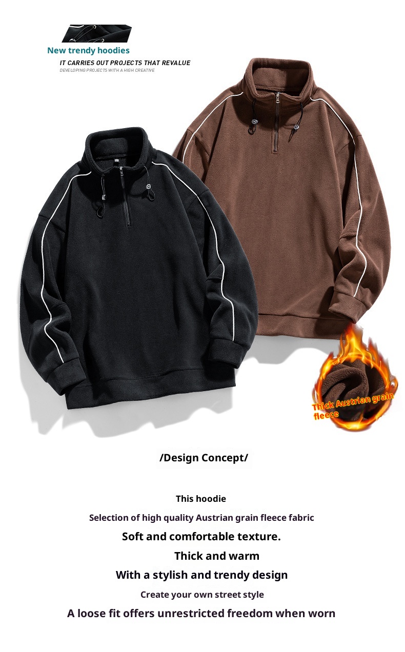 boy Boy Stand Collar 2023 New Men's Sweatshirt Winter Polar Fleece Half Zipper Warm Base Shirt Men_voghion.com