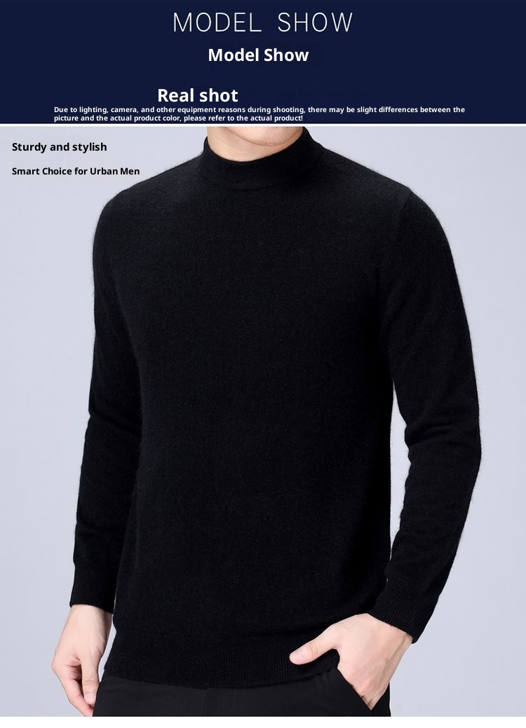 1 autentico maglione in pura lana ispessita per uomo, maglione a collo alto, strato di base per la mezza età, maglione da papà_voghion.com