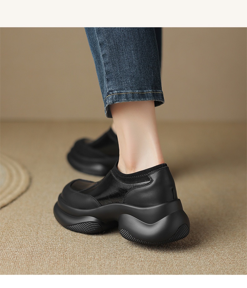 2024 Scarpe da donna in pelle con tacco alto singolo e punta tonda, mocassini con suola spessa e tacco grosso, stile britannico, primavera autunno_voghion.com