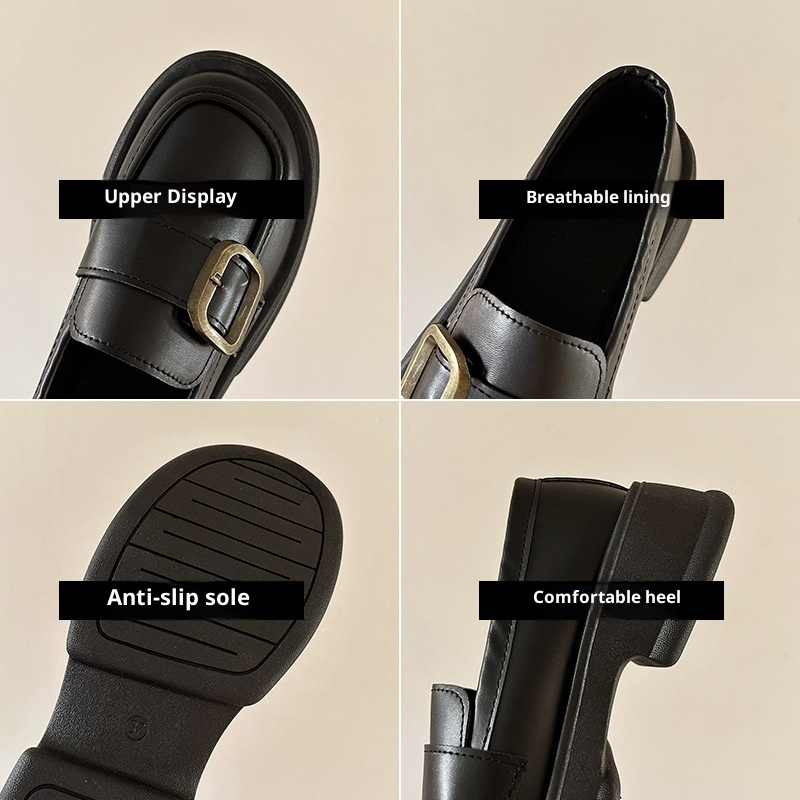 2023 Herfst Nieuwe Zwarte Leren Instappers Voor Dames Dikke Zool Mary Jane Schoenen_voghion.com