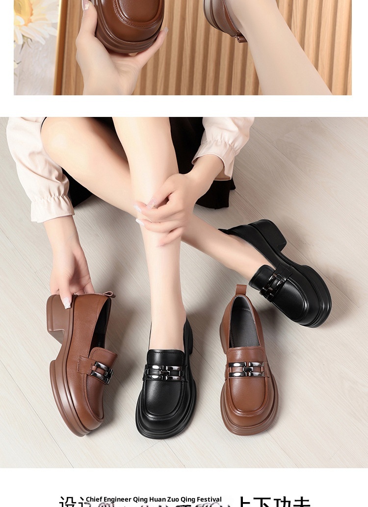 Genuine Thick-Soled Loafers 2024 Spring And Autumn Round-Toe Flat Soft Sole Slip-On Women's Mid-Cut Comfortable Leather_voghion.com