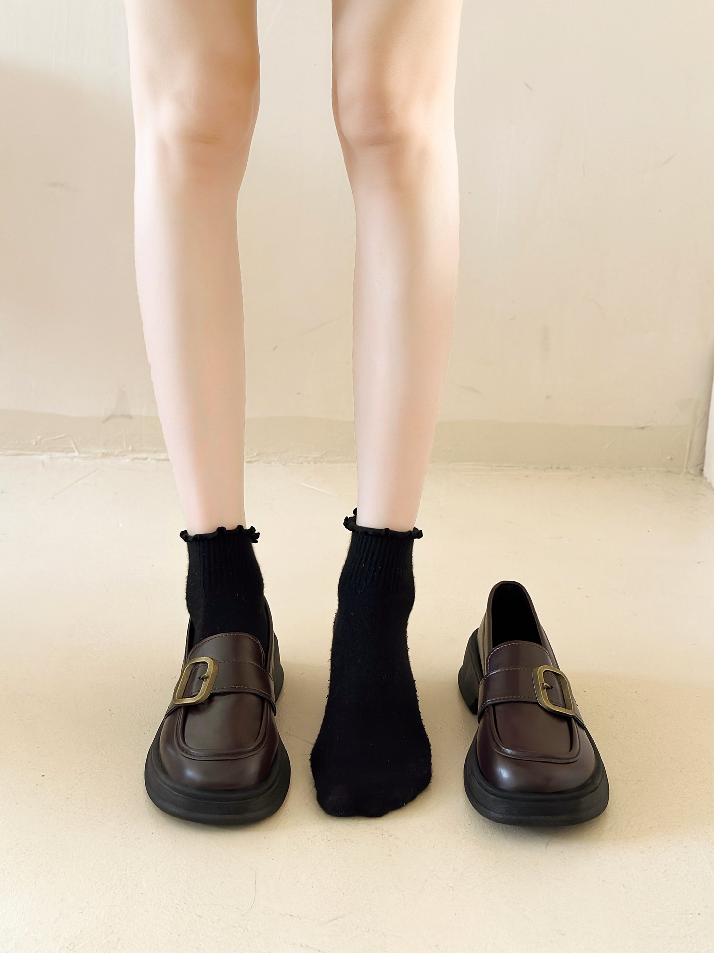 Herfst Nieuwe Zwarte Leren Instappers Voor Dames Dikke Zolen Mary Jane Schoenen_voghion.com