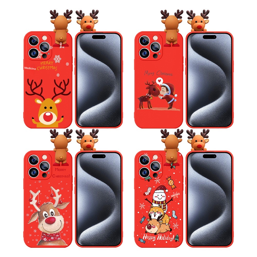 TechGlobe Suitable For 17 16 Pro Max Christmas Snowman Cartoon Reindeer Embossed Doll Phone Case_voghion.com