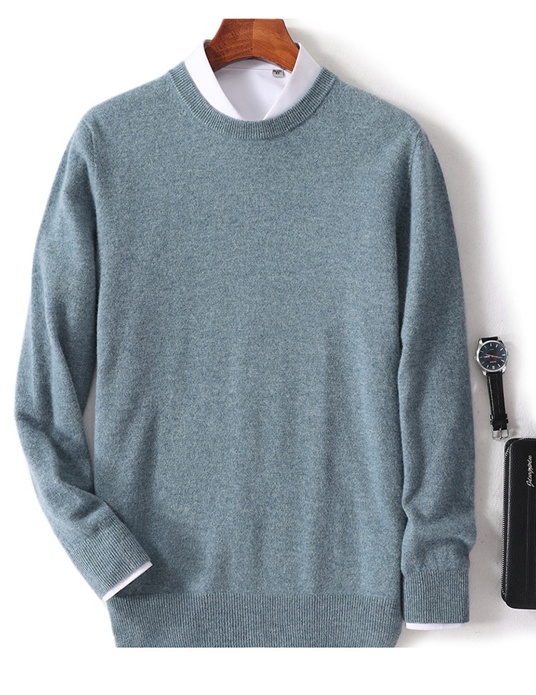 Maglione da uomo in pura lana 100% lavorato a maglia con scollo rotondo, autunno e inverno, senza cuciture, con base in cashmere_voghion.com