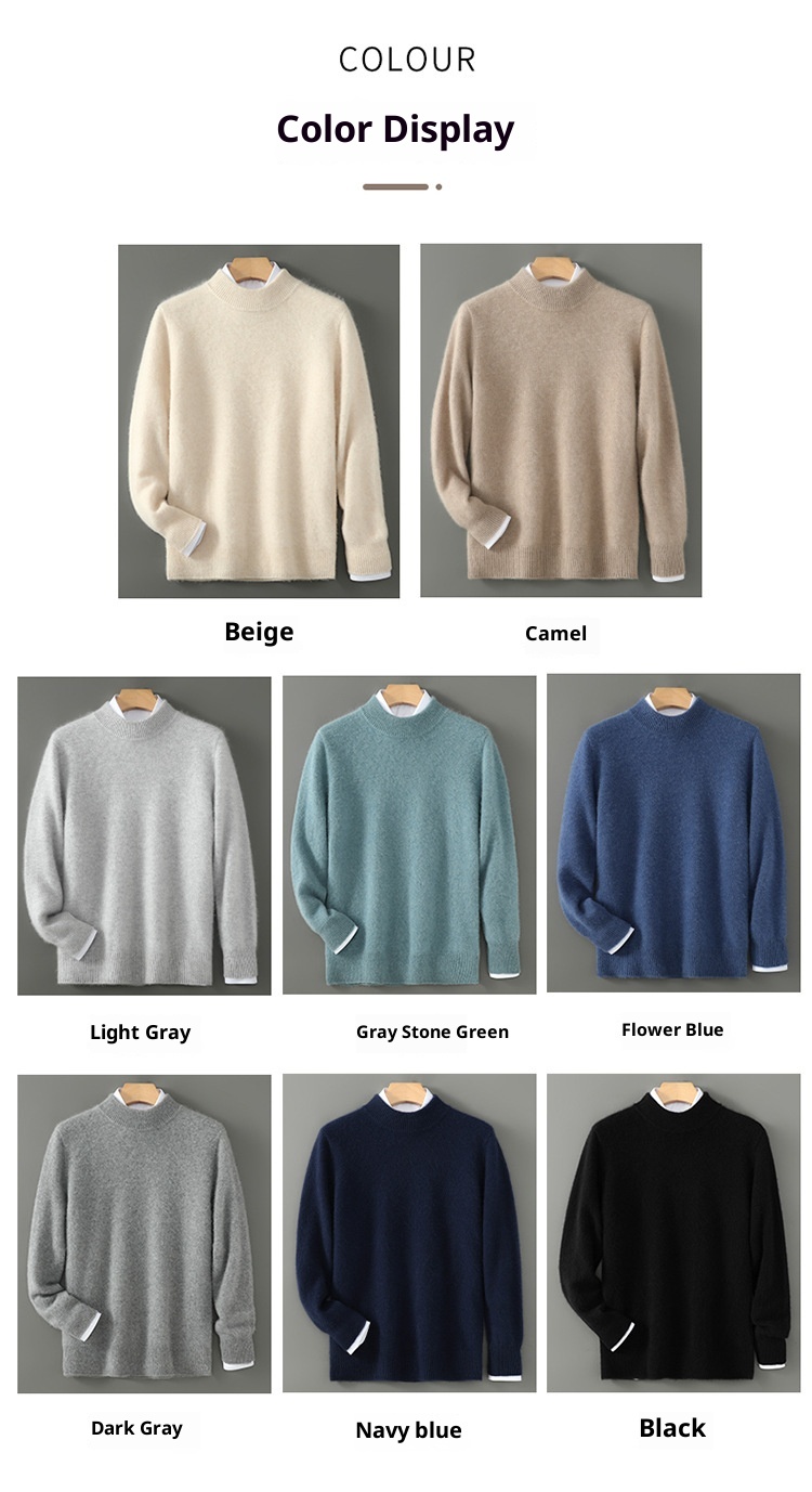 boy Boy Boy 100% Pure Wool Sweater For Men, Half Turtleneck, Thickened Business Cashmere Sweater, Loose Knitted Base Shirt_voghion.com