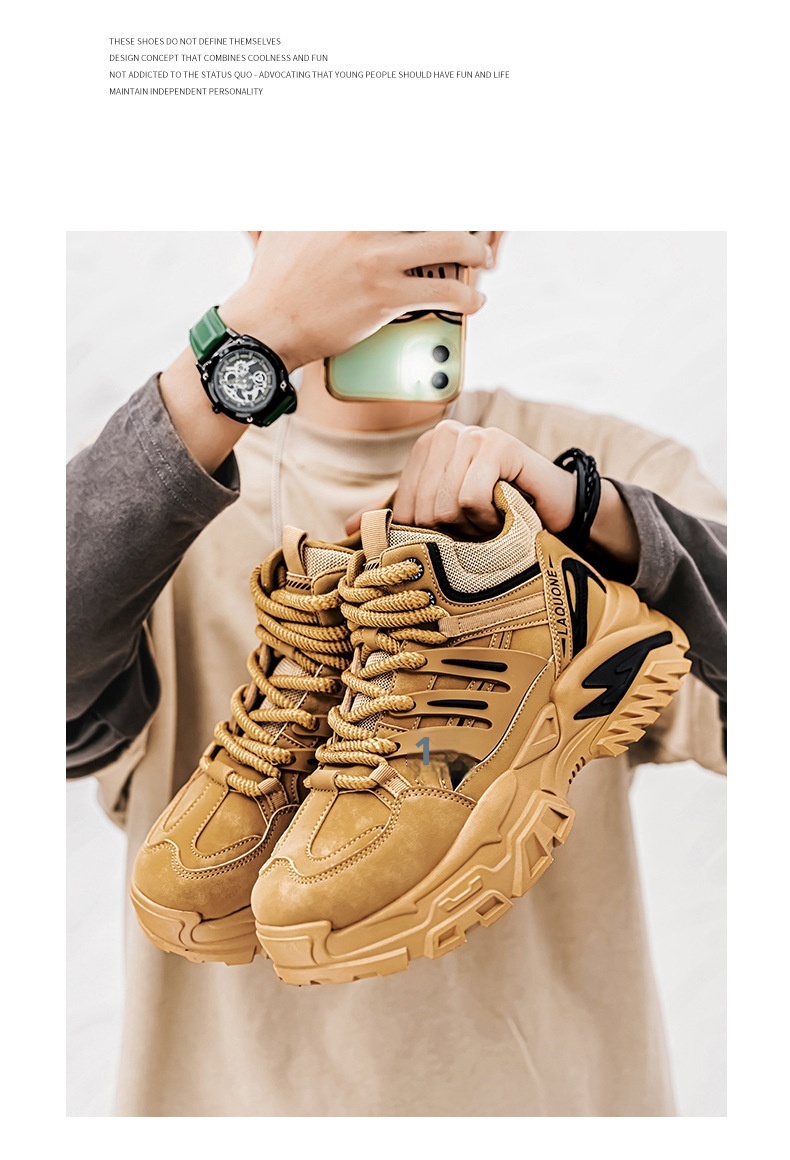 ShoeGlobe Autumn Waterproof Non-Slip Safety Shoes Men's High-Top Outdoor Hiking Sports Casual Thick-Soled Height-Increasing Martin_voghion.com