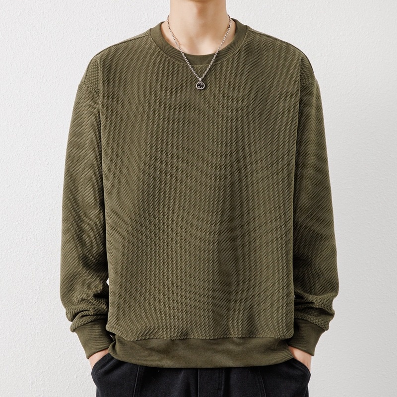 boy Autumn Winter New Thickened Crew Neck Youth Waffle Men's Loose Pullover Long Sleeve Sweatshirt Wholesale_voghion.com