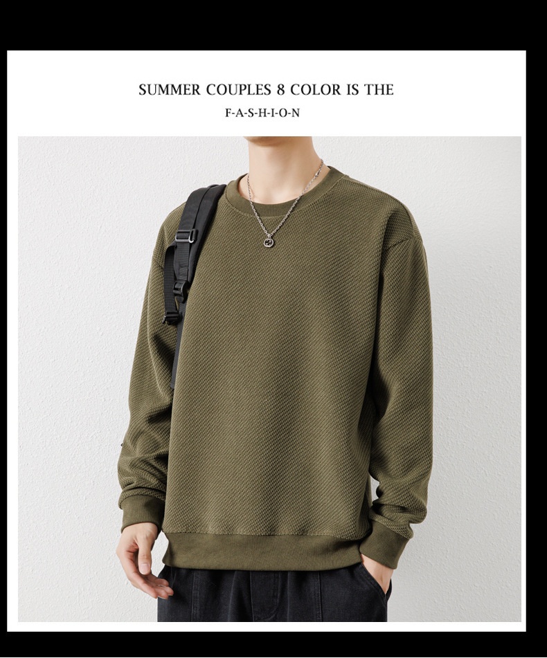 boy Autumn Winter New Thickened Crew Neck Youth Waffle Men's Loose Pullover Long Sleeve Sweatshirt Wholesale_voghion.com