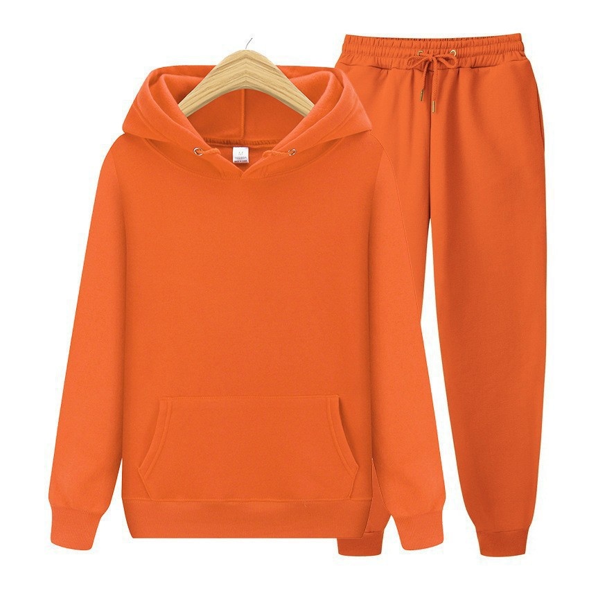 001 New Solid Color Spring And Autumn Hooded Pullover Sports Tracksuit Fleece Men's Sweatshirt Set_desvips.com