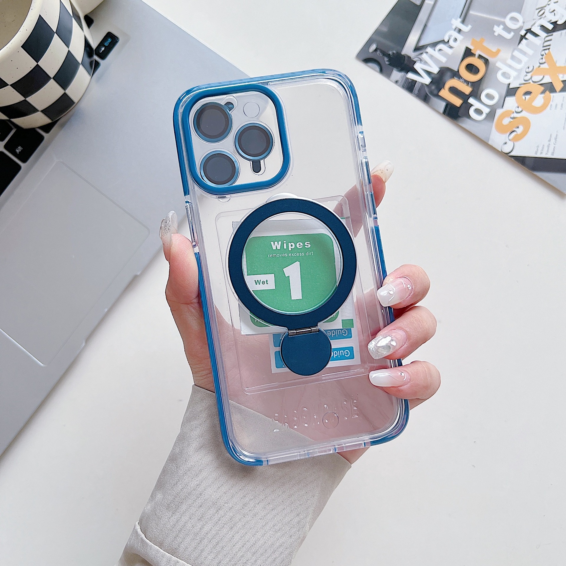 TechGlobe Rotating Stand Compatible With 17 Pro Max Magnetic Transparent Phone Case Color-Block Shockproof IPhone 16 Lens_voghion.com