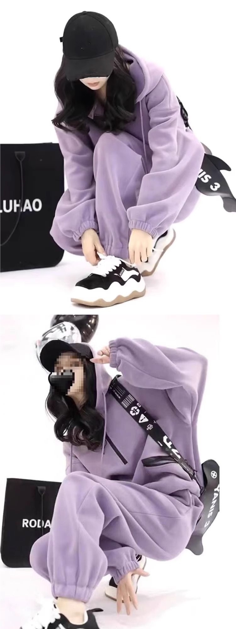 001 Purple Tracksuit Women, Autumn Winter New Loose Slimming Sweatshirt And Sweatpants, Fashionable Casual Two-Piece Set For_voghion.com