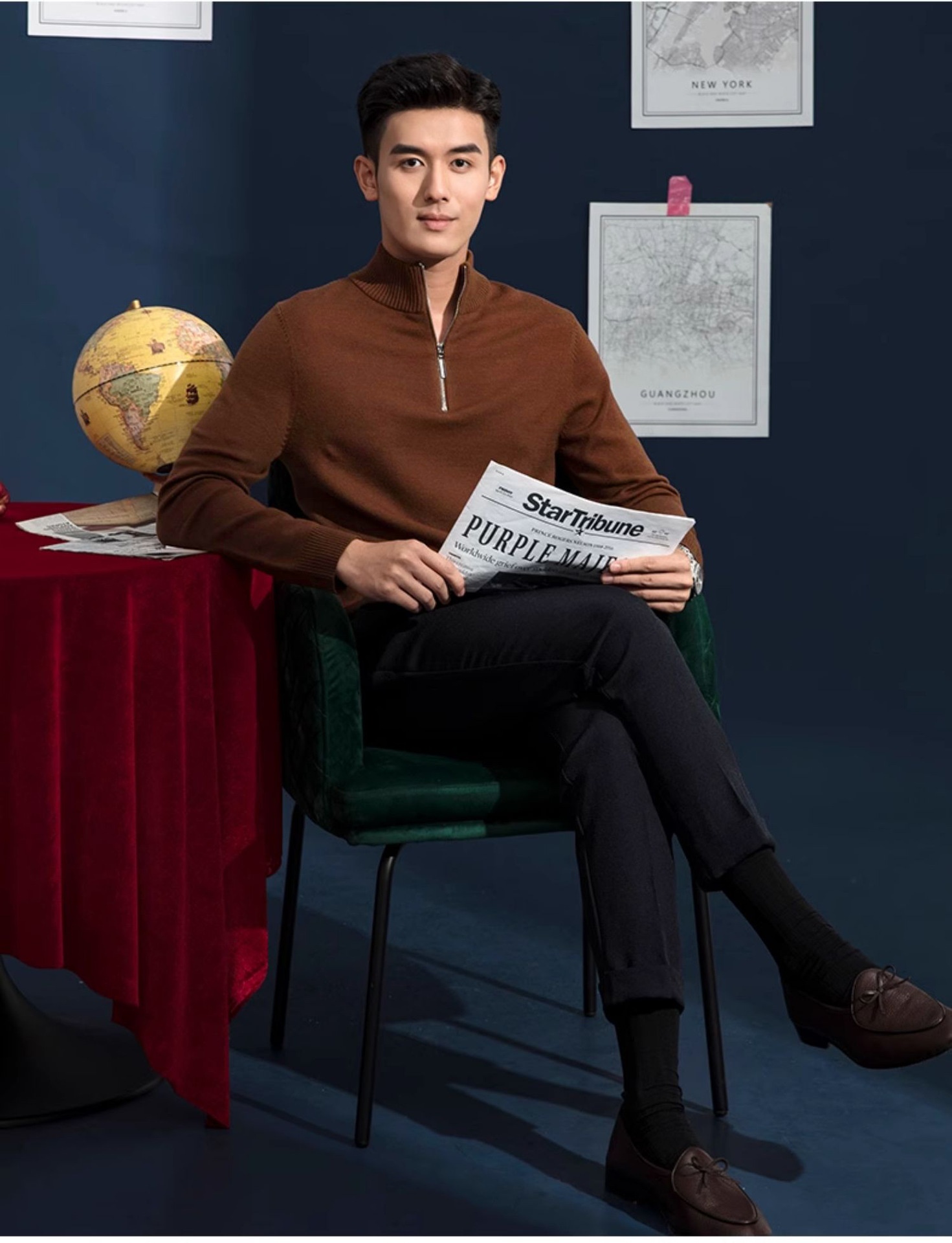 Neuer Herrenpullover für Frühling und Herbst, langärmelig, lässig, mit Stehkragen, halbem Reißverschluss, schmal geschnitten, Strickmode, figurschmeichelnd_voghion.com