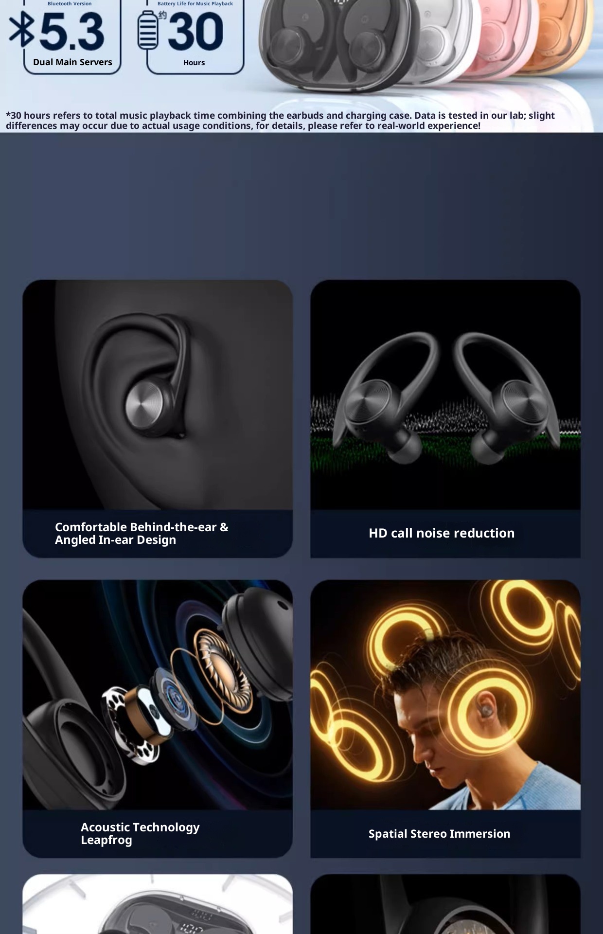 3c Source Factory Q36 Ear-Hook Bluetooth Earphones Wireless In-Ear Long-Wear Comfortable Long Battery Life Universal_voghion.com