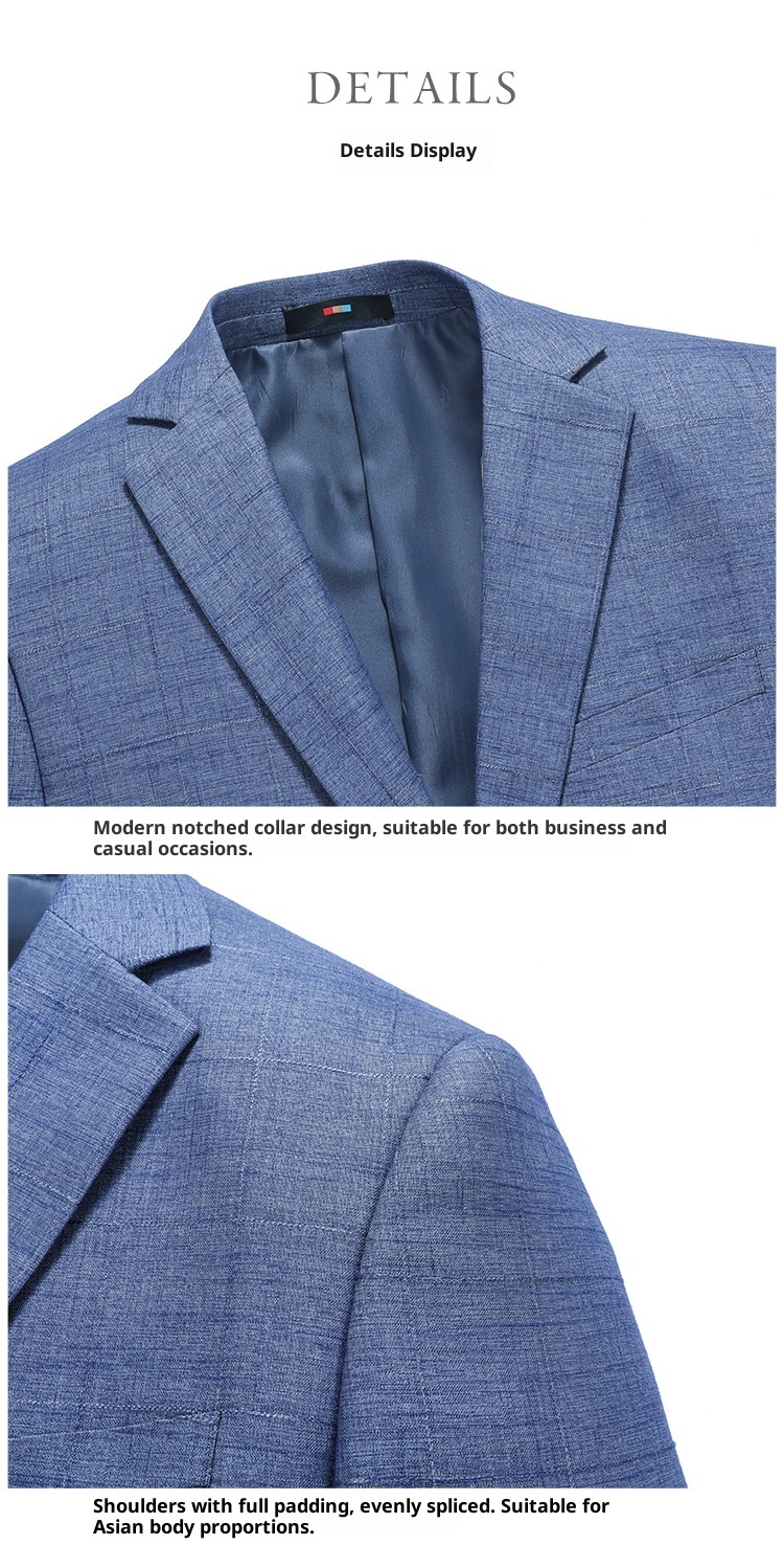 1 Laisibert Primavera Autunno Plaid Stile Coreano Slim Fit Piccolo Abito Uomo Casual Giacca Blu_voghion.com