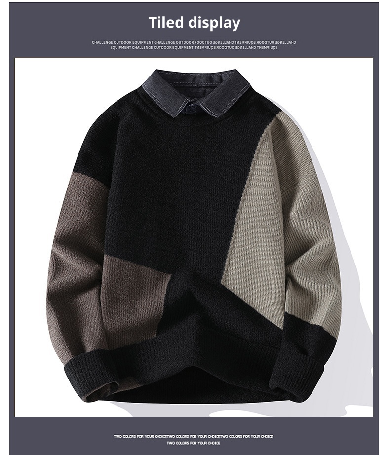 1 Anyang Maglione caldo e spesso con colletto a camicia da uomo in due pezzi autunno inverno 2024 all'ingrosso_voghion.com