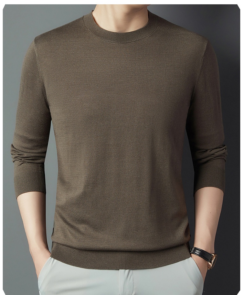 Herren-Langarmshirt aus Maulbeerseide-Wollmischung, bügelfrei, Rundhalsausschnitt, hautfreundlich und modisch_voghion.com