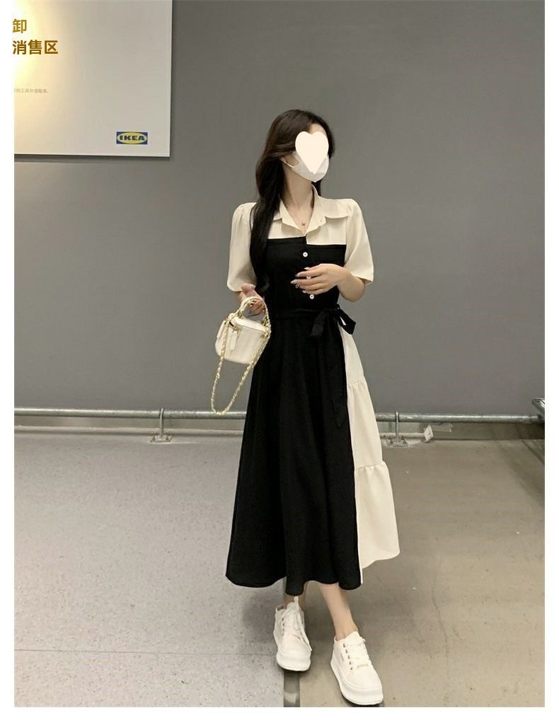 GraceChic Plus Size Color Block Patchwork Two-Piece Shirt Women Summer New For Chubby MM Waist Slimming Hepburn Style Long_voghion.com