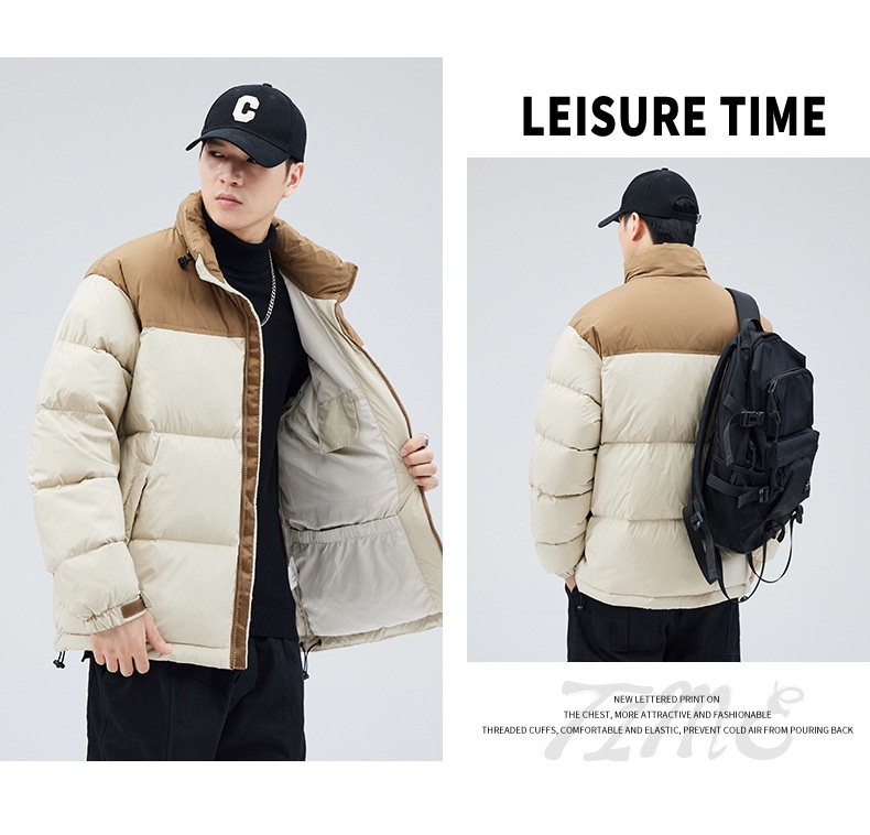 boy New Trendy Brand Winter Thickened Warm Short Japanese Retro Solid Color Loose White Duck Down Jacket Men's Clothing_voghion.com