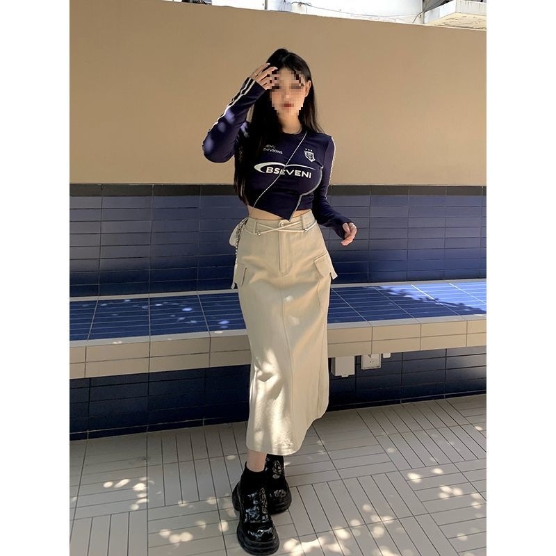 001 Plus Size Herbst Retro Buchstaben Motorrad Sport Stil Bedrucktes Langarm Kurzarmhemd Damen Dicke Arbeitskleidung Rock Set_voghion.com