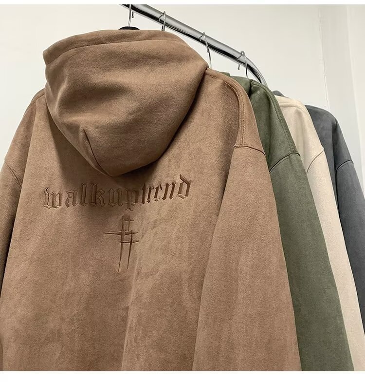 boy Heavyweight Suede Embroidered Sweatshirt For Men, Autumn American Trendy Brand Versatile Hoodie, High Street Lazy Style_voghion.com