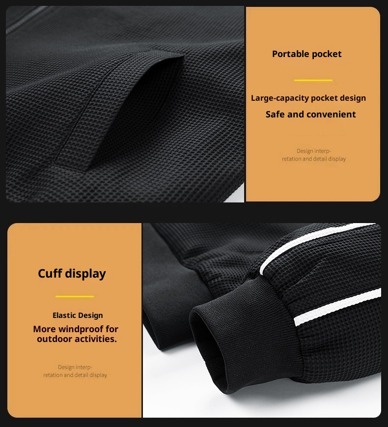 001 3D Men's Spring And Autumn Waffle Grid Casual Sports Suit Lapel Jacket Jogger Pants Two-Piece Set_voghion.com