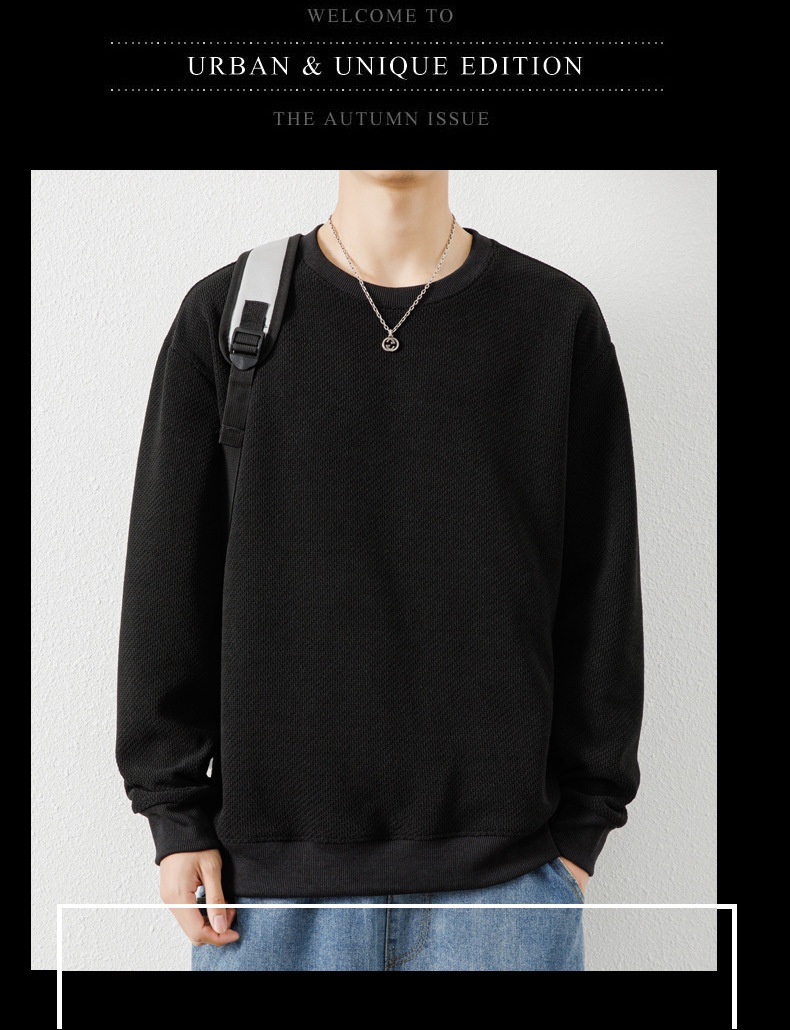 boy Autumn Winter New Thickened Crew Neck Youth Waffle Men's Loose Pullover Long Sleeve Sweatshirt Wholesale_voghion.com