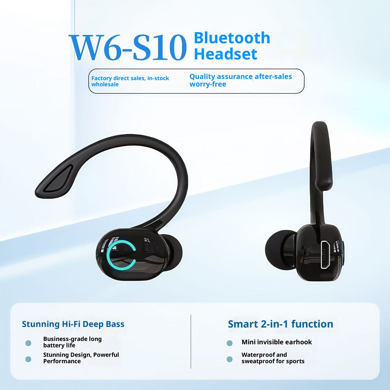 Écouteurs Bluetooth sans fil 3c Cross-Border W6, supra-auriculaires, réduction de bruit, longue autonomie, Huaqiangbei stéréo gaming._voghion.com