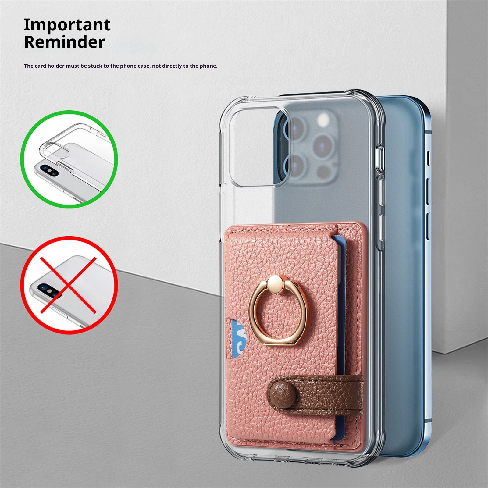 TechGlobe Lychee Pattern Oil Edge Ring Phone Sleeve Solid Stand Coin Purse Color Block Gift Back Sticker Card Holder_voghion.com