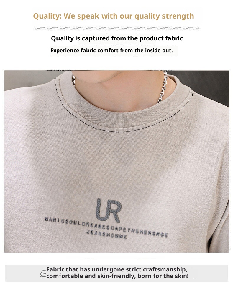 boy 2025 Crew Neck Stretch Warm Sweatshirt Youth Base Shirt Trendy Fleece Lined Thickened Long Sleeve T-Shirt Men's Top_voghion.com