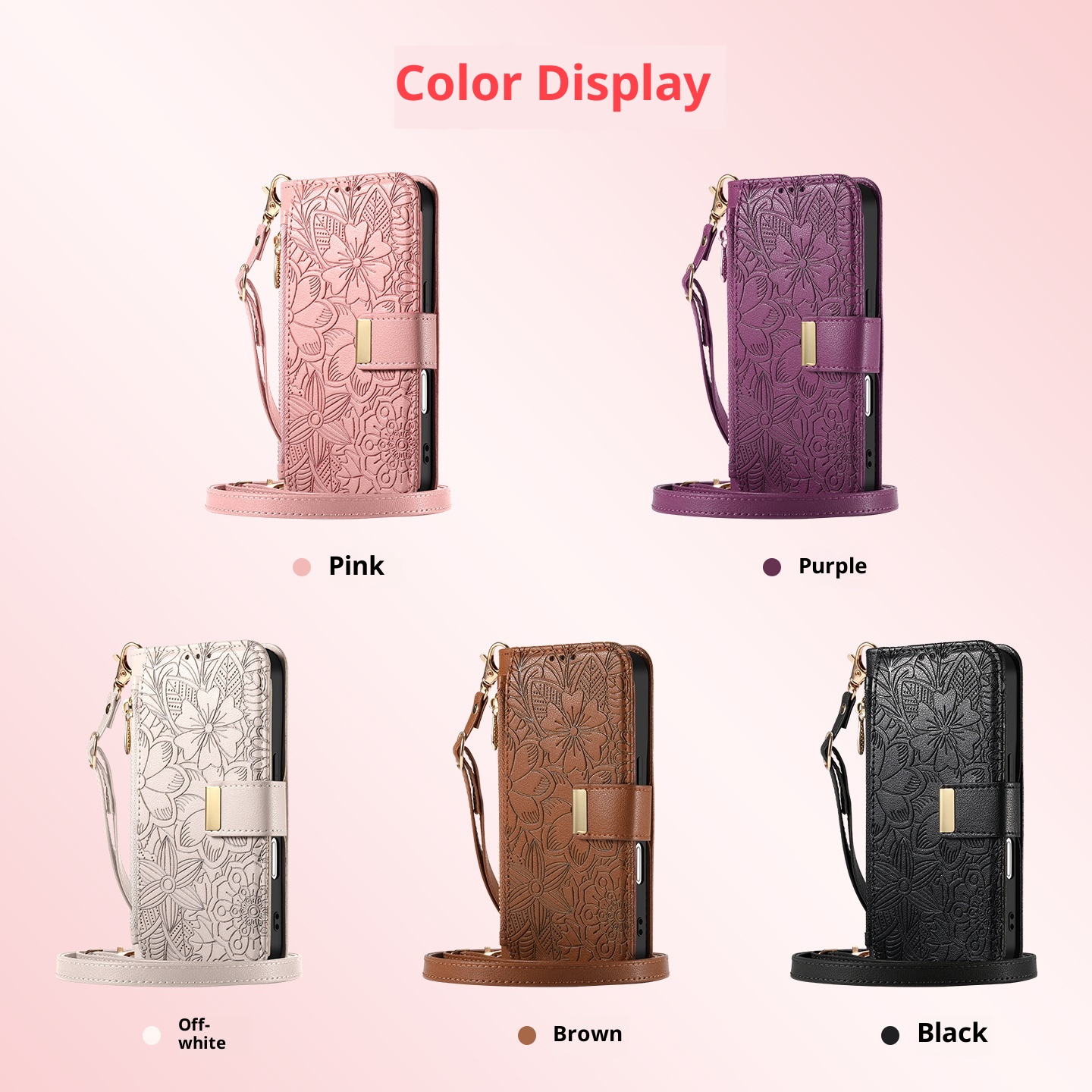 TechGlobe Shunli New Model Compatible With IPhone Flip Leather Flower And Leaf 17 Air Lanyard 16 Phone Case_voghion.com