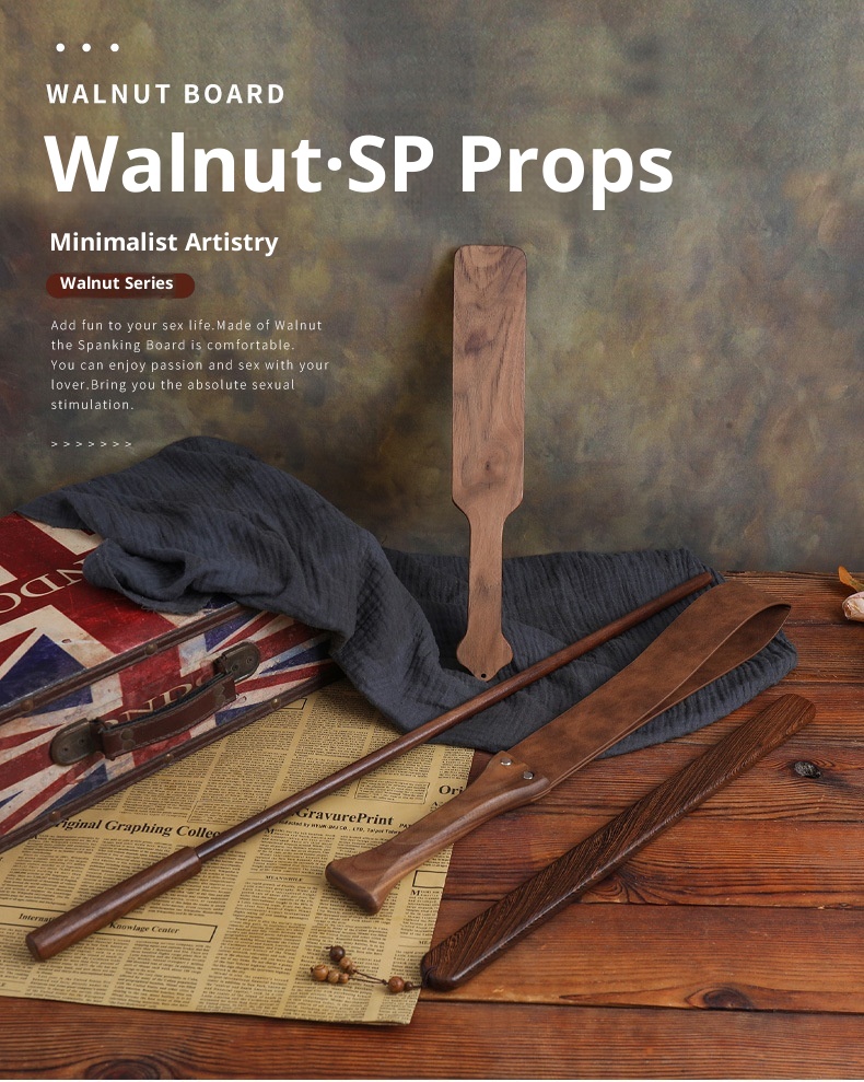 LuvBox Sexy Solid Walnut Wood Square Patting Ruler Long Teaching Whip SP Tool Punishment Training Prop SM Set_voghion.com