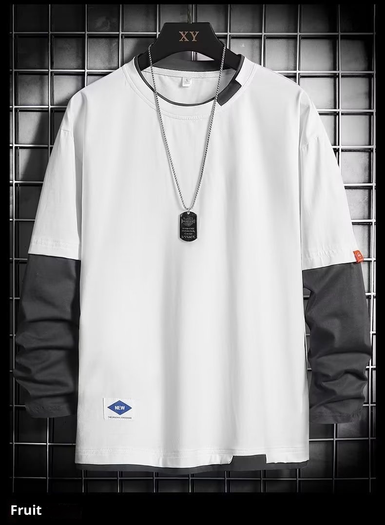 boy Spring And Autumn Sweatshirt For Men, Ins Trendy Brand, Loose Round Neck T-Shirt, Two-Piece Long Sleeve Clothing,_voghion.com