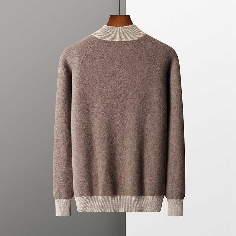 001 Neuer, dicker, lässiger Kaschmiranzug für Herren, bestehend aus einem Wollpullover mit halbem Rollkragen, einer Strickjacke mit Reißverschluss und einer locker sitzenden Hose._voghion.com